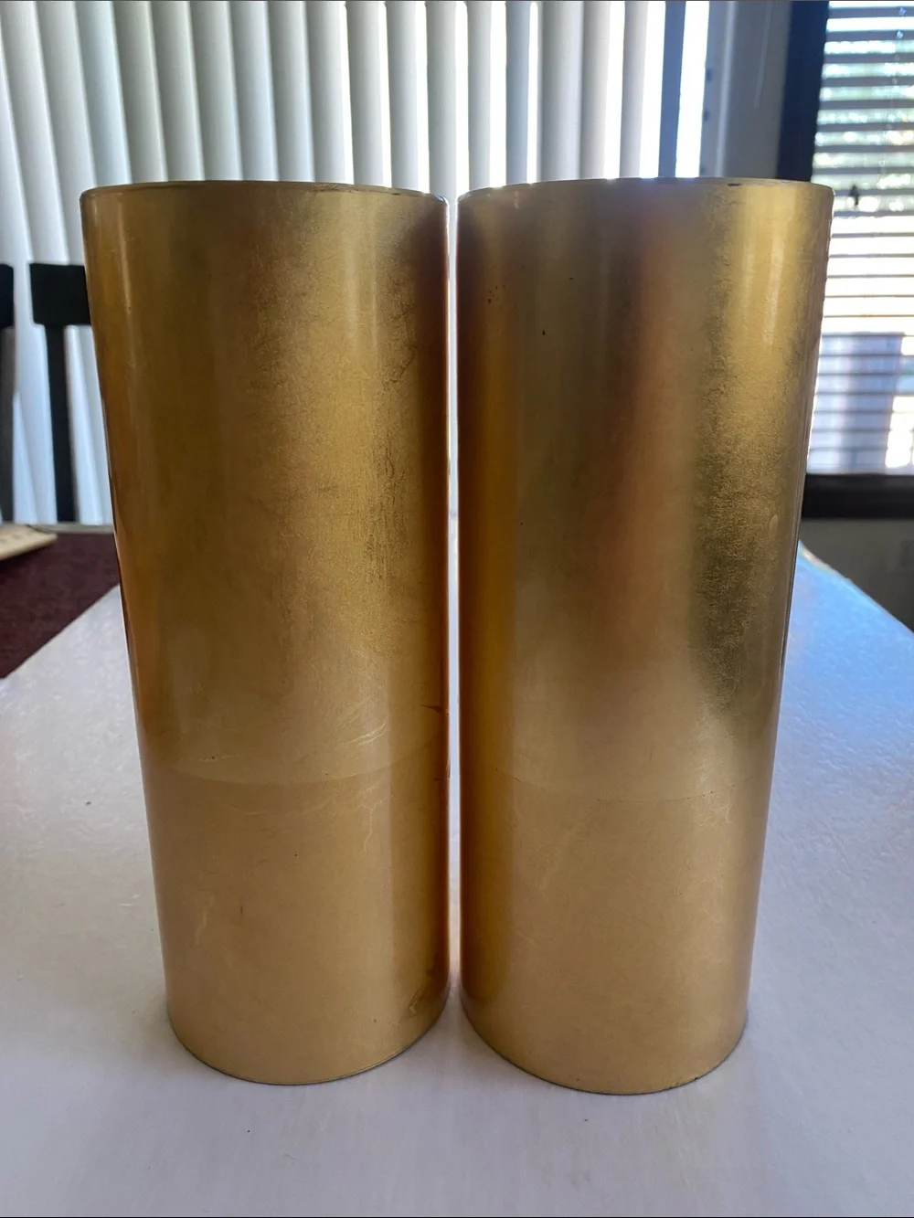 OMC Gold Bamboo Decorative Cylindrical 9”x3.25” Vase Pair - Home Accents